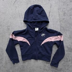 Nike Air Hoodie Girls Small Blue‎ Pink Full Zip Cropped Sweatshirt Athletic